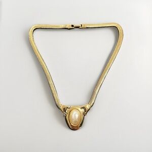 Vintage Napier Gold Necklace with Pearl Accent